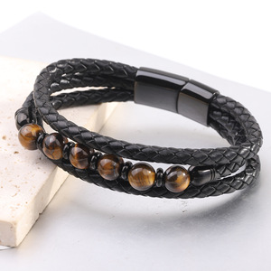 Multi Layer Leather Rope Bracelet Red <b>Stone</b> <b>Beads</b> Unisex Gift Jewelry - Product Image 4