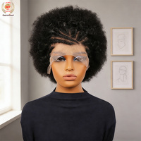 Perruque Courte Bob Indienne Bouclée Afro Rebondissante Tressée Sans Nœuds en Boîte Triangulaire pour Femmes, Perruques Mi-Tressées Cheveux Humains avec Dentelle Frontale 13x4