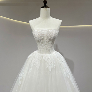 JFH61 Vestidos de Novia Formales de Línea A con Cuello Barco, Encaje, Satén, Cola Capilla, Flores Modernas y Lentejuelas de Cristal - Product Image 3