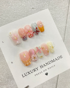 Lot de 10 faux <span class=keywords><strong>ongles</strong></span> en gel peints à la main, magnifiques, de luxe, design personnalisé, faits à la main, à presser - Product Image 6