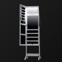 Miroir à angle plat pour armoire à bijoux, en bois MDF, miroir pleine longueur avec boîte de rangement, blanc noir, avec éclairage LED