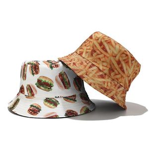 Voron — <span class=keywords><strong>casquette</strong></span> de pêcheur puces hamburgers, chapeau de seau réversible, viande poisson imprimé avec motifs amusants, nouveauté, été - Product Image 4