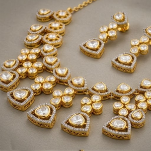 Conjunto de Collar y Pendientes de Plata 925 con Moissanita y Kundan, Joyería Nupcial de Diseño, Colección Tradicional para Mujer, Regalo - Product Image 3