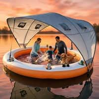 Île flottante gonflable avec abri solaire, flotteur rond pour la détente aquatique, hamac aquatique pour le plaisir estival en famille