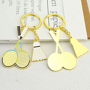 Wholesale Sports Keychains 3d Metal Badminton Keychain Enamel Gold Racket Key Chain <b>Man</b> <b>Keyring</b> Pendant Arena Badminton Keychain - Product Image 3