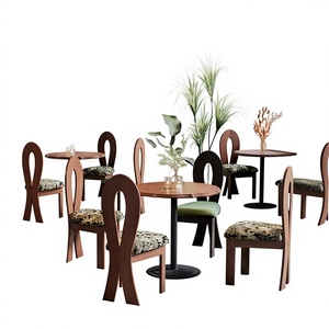 Meubles de restaurant de style vintage français en jacquard, ensemble de table et de chaises en bois pour bar, restaurant, café - Product Image 6