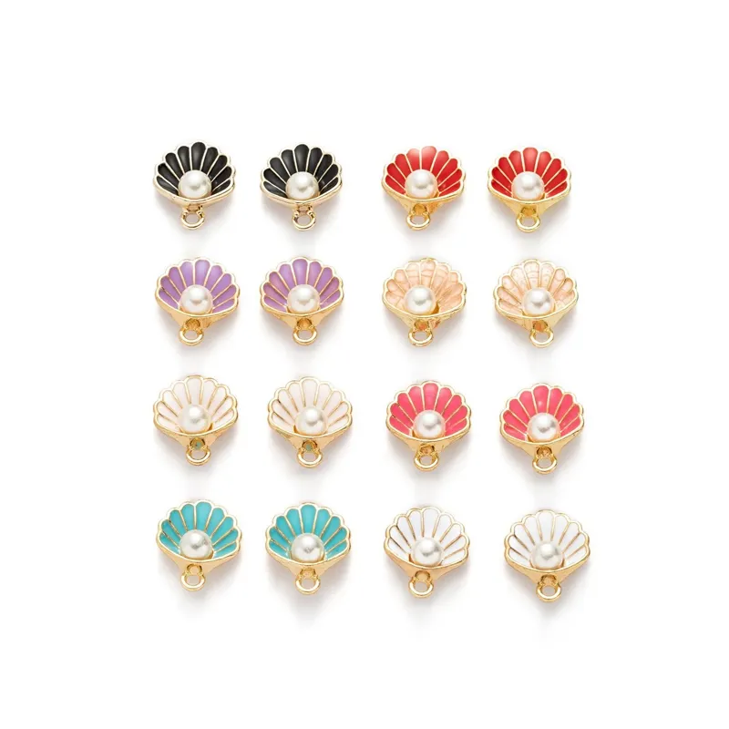 Wholesale 50 PCS/Bag Alloy Enamel Shell Pearl Pendant DIY Accessories for Jewelry Making