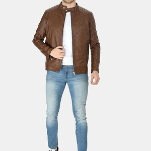 Veste en cuir marron pour homme de haute qualité, personnalisée, pour l'hiver, fermeture éclair, couleur unie, vestes en cuir pour homme - Product Image 4