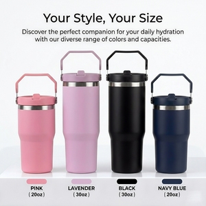 Vaso Térmico Portátil de Acero Inoxidable de 20oz/30oz con Asa, Taza de Viaje, Botella de Agua con Tapa y Pajita Abatible - Product Image 4