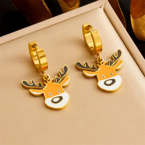 Cartoon Reindeer Pendant Stainless Steel Chain Necklace <b>Bracelet</b> Earring Jewelry <b>Set</b> For Women Party Gift - Product Image 2