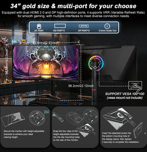 Monitor Curvo para Juegos de 34 Pulgadas <span class=keywords><strong>21</strong></span>:<span class=keywords><strong>9</strong></span>, Panel VA 1500R, 165Hz <span class=keywords><strong>WQHD</strong></span> 3440x1440 con Soporte VESA, Venta al Por Mayor de Fábrica - Product Image 5