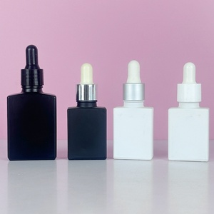Unique Design <b>Empty</b> 30ml 1oz 50ml 100ml French Square Matt Black White Glass Essential Oil Dropper <b>Bottle</b> With Serum Pipette - Product Image 1