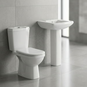Ensemble de salle de bain en céramique Vistaar, comprenant un WC à double chasse et un lavabo sur colonne - Product Image 4