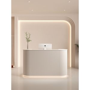 घुमावदार लकड़ी कैशियर काउंटर कपड़े स्टोर कॉम्पैक्ट रिसेप्शन डेस्क छोटे सौंदर्य सैलून न्यूनतम आधुनिक बार काउंटर टिकाऊ होटल - Product Image 1