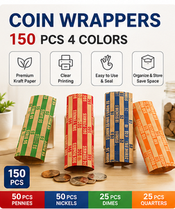 กระดาษห่อเหรียญ 150 ชิ้น 4 สี กระดาษคราฟท์คุณภาพพรีเมียม พิมพ์ลายชัดเจน สำหรับเหรียญเพนนี นิคเคิล ไดม์ และควอเตอร์ - Product Image 1