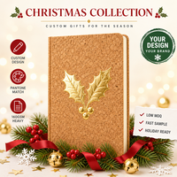 Carnet de notes personnalisé pour Noël, avec feuilles de lierre en liège, format A5, estampage à chaud doré, 80 feuilles, cadeau d'entreprise