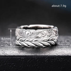 Anello nuziale Q771 in argento con motivo vegetale, classico, unisex, per occasioni di matrimonio - Product Image 4