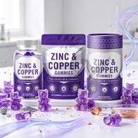 Gummies sans sucre au zinc et au cuivre 15 mg de zinc + 1,5 mg de cuivre par portion avec probiotiques, vitamine B6 pour la peau, les cheveux et le soutien immunitaire