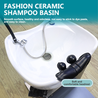 Fauteuil de lavage de cheveux moderne avec bac en céramique et lit de spa en cuir PU pour la coiffure