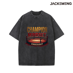 T-shirt en coton délavé surdimensionné avec imprimé citation « <span class=keywords><strong>Champion</strong></span> Mindset » sur le thème du sport, style streetwear rétro décontracté, vente en gros depuis l'entrepôt américain - Product Image 4