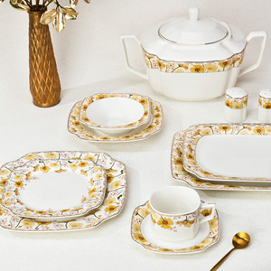 Luxury Ceramic Bone China Chinese Porcelain Bowl Gift Set <b>Dinnerware</b> for Restaurant Hotel Household - Product Image 2