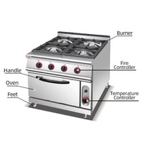 Stainless Steel 4 burner Gas Stove with Oven for Commercial Restaurant Equipment and Food Processing Commercial Kitchen