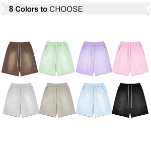 Мужские летние шорты из выбеленного хлопка на заказ, с завязками на талии, для баскетбола, высокое качество, однотонные, оверсайз, от производителя - Product Image 2