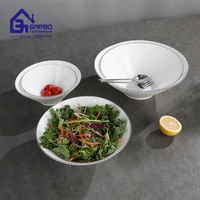 Assiette à soupe en verre opale blanc de 9 pouces avec bord argenté, vente en gros, assiette opale avec logo de marque, assiette de service profonde en opale laiteuse