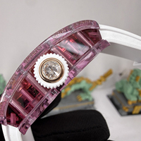 Montre de luxe pour femme avec boîtier en cristal rose 0702, cadran orné de diamants, mouvement mécanique automatique, cadeau de Noël haut de gamme