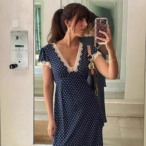 Robe en soie à pois légère et amincissante pour femme, coupe biais, style thé français, longueur midi ou mini - Product Image 3