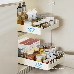 <span class=keywords><strong>NFS</strong></span> Organisateur de cuisine sous l'évier Panier à épices sans clous Boîte de rangement à tiroirs Support en métal pour bol et assiette - Product Image 3