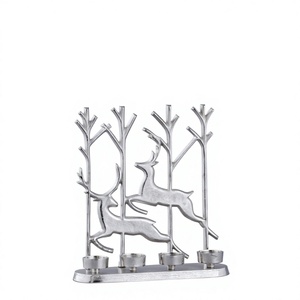 Modern Vertical Running Reindeer Sculpture Tree Pillars Hot Selling Christmas Decorative <b>Object</b> Handicraft Iron Candle Holder - Product Image 1