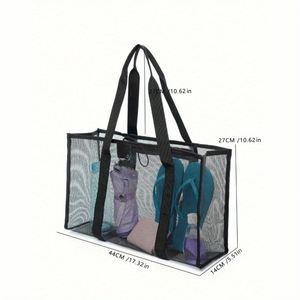 Bolso de playa de malla extragrande con bolsillo interior con cremallera, bolso de hombro transparente para gimnasio, piscina, viajes, plegable, de gran capacidad - Product Image 3