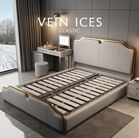 Ensemble de chambre à coucher de luxe moderne en bois MDF Lit King & Queen Size en cuir classique avec rangement pour meubles d'appartement et d'hôtel