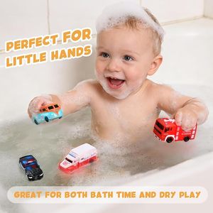 Jouets de bain lumineux pour voiture, lot de 4 jouets lumineux activés par l'eau, véhicules aquatiques flottants sans trou pour tout-petits et bébés, jouets de bain pour des heures sans fin - Product Image 6