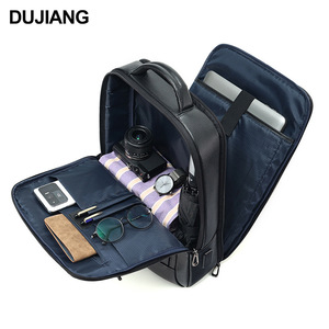 Dujiang Men's Business <b>Backpack</b> 15.6 Inch Laptop Bag Lightweight Commuting <b>Backpack</b> Solid Color <b>Black</b> Tumbled Leather - Product Image 3