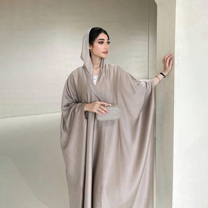 Islam Oversized <strong>Hooded</strong> Satin Open Abaya Dress 2026 Fashionable Soft-Light Satin Batwing Sleeve <strong>Hooded</strong> Abaya - Product Image 1