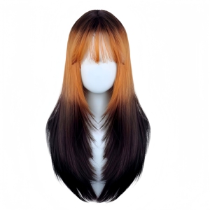 Peluca Larga en Capas con Flequillo para <span class=keywords><strong>Mujer</strong></span>, Resistente al Calor, Sintética, Ideal para Uso Diario y Fiestas - Product Image 1