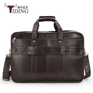Tiding Genuine Leather Business <b>Briefcase</b> 15.6 Inch Laptop Bag Men's Coffee Color Top Grain Cowhide - Product Image 1