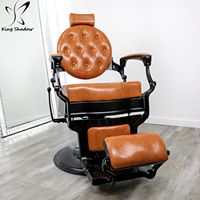 Fauteuil de barbier vintage Kingshadow en cuir marron avec structure noire, fauteuil de coiffure pour hommes