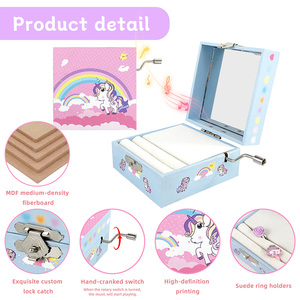 Caja Musical de Unicornio Personalizada con Almacenamiento para Anillos, Caja de Música de Madera con Manivela, Joyero Musical Portátil, Regalo para Niños, <span class=keywords><strong>Canciones</strong></span> Personalizadas al por Mayor - Product Image 3