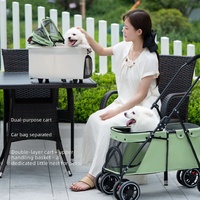 Poussette pour animaux de compagnie à double couche détachable - Légère, pliable, transporteur de voyage portable à 2 niveaux pour chats et chiens