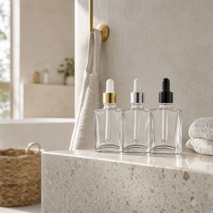 Botella de Vidrio Cuadrada Transparente Vacía con Gotero para Aceite para Cutículas, Cuidado de Uñas, Envase Cosmético - Product Image 1