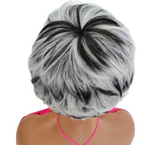 Peluca corta y rizada de marcas nacionales, estilo bob de fibra Kanekalon 1B1001, línea de cabello natural para mujeres, cualquier forma de rostro - Product Image 1