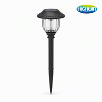 Lampe solaire d'extérieur noire pour chemin, LED blanc chaud 6LM 3000K, 13,3x13,3x50cm, batterie 1,2V 600mAh, panneau monocristallin