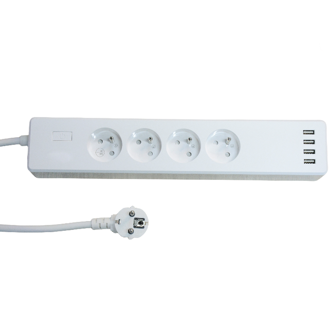 French Version WIFI Smart Power Strip with 2 Pins Plug and 4 Ways AC Outlets 4 Usb Ports Extension Lead Voltage Protector