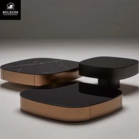 Table à thé et à café de haute qualité, style moderne minimaliste de luxe, en verre noir et marbre haut de gamme