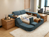 Cadre de lit king queen avec rangement, lit double simple en bois moderne, ensemble taille twin 180x200 pour lit en cuir véritable intelligent de luxe