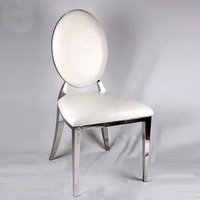 Chaise de banquet ovale réglable en acier inoxydable doré, revêtement en cuir PU blanc, écologique, luxe, pour mariage, hôtel, salle à manger
