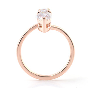 Простой стиль белый круглый грушевидную форму синтетический бриллиант два каменное кольцо в 10k Розовое Золотое обручальное кольцо - Product Image 3